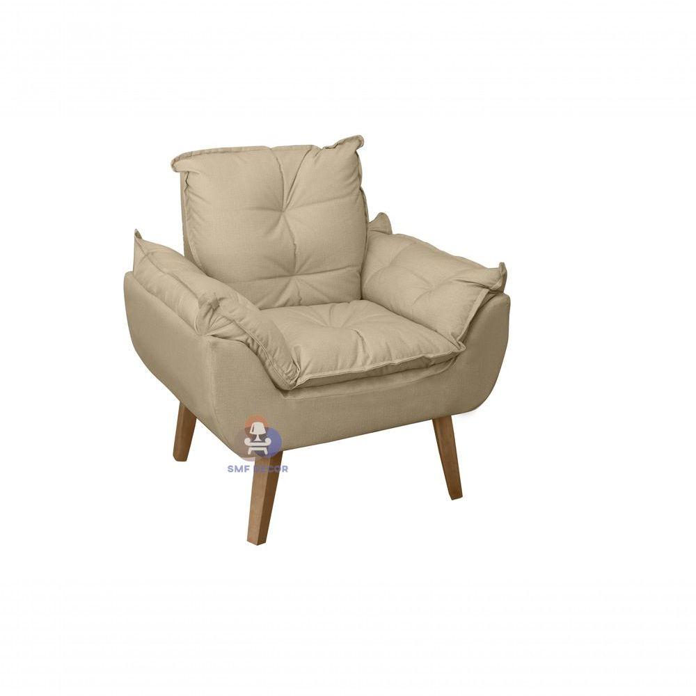 Miniatura Kit 02 Poltrona e Puff Opala Suede Bege Linho