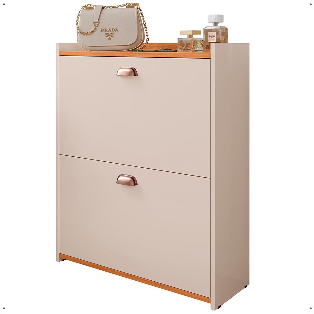 Miniatura Sapateira Closet Vertical Organizadora 12 Pares Calçados Unissex Prateleira 2 Andares Gavetas Basculante Off White/Cinamomo - Lojas RPM