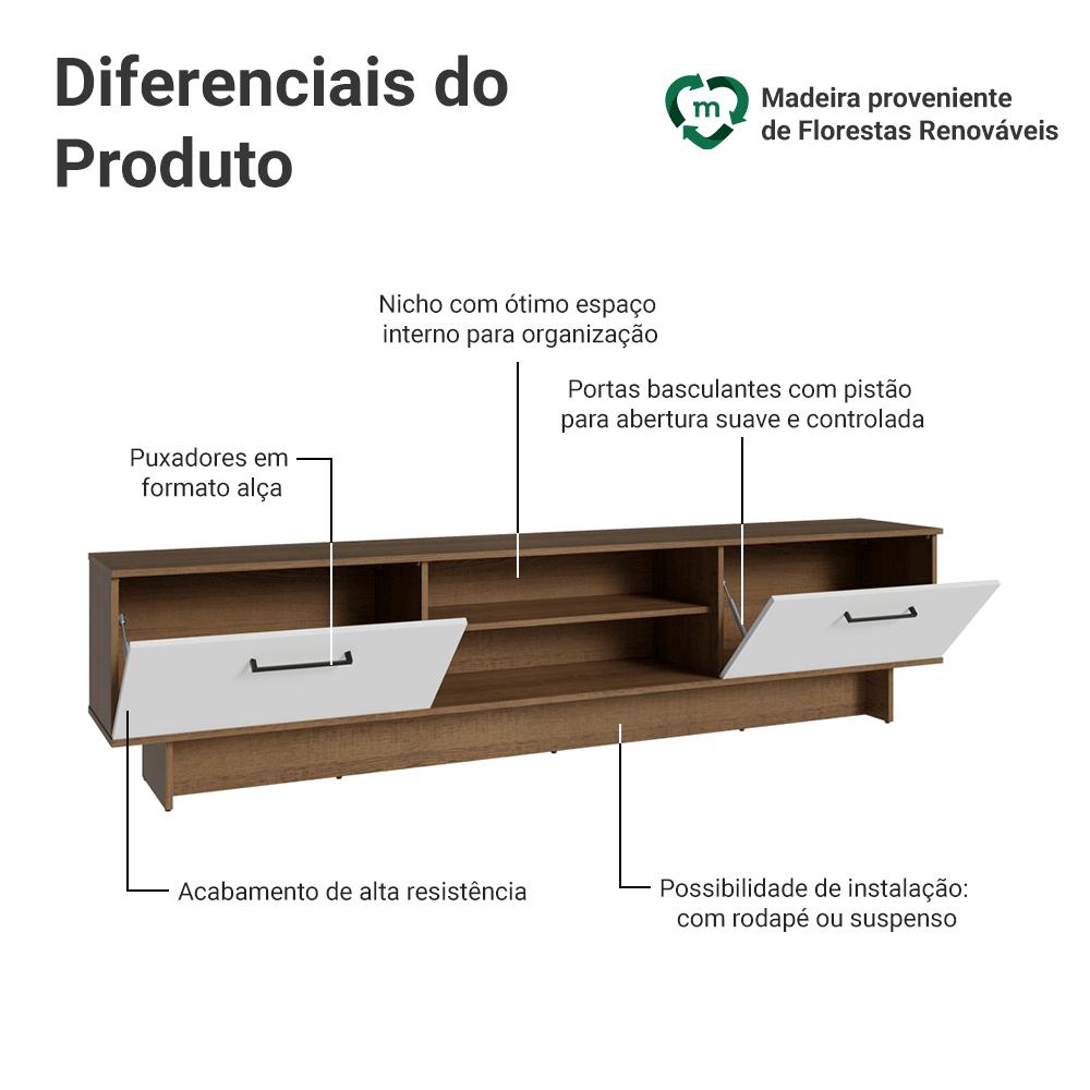 Miniatura Rack para TV até 80 Polegadas 218 cm 2 Portas Rustic/Branco Agata Madesa