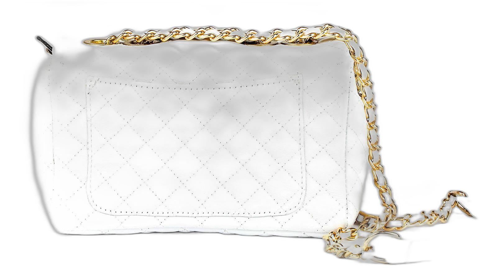 Miniatura Bolsa Feminina Social Matelasse Couro Branco C/Ouro