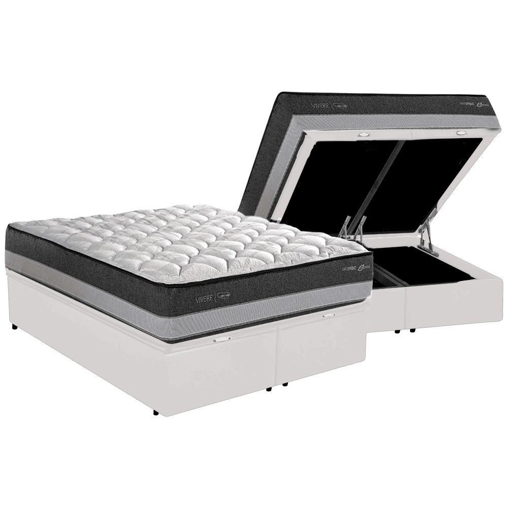 Miniatura Cama Box Baú Queen Com Colchão Herval C1625 Molas Maxspring 158x198x70cm Ms Courino Branco