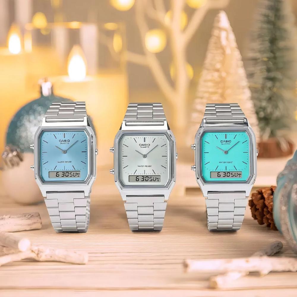 Relógio Casio Vintage AQ-230A-2A1MQYDF Prata e Azul