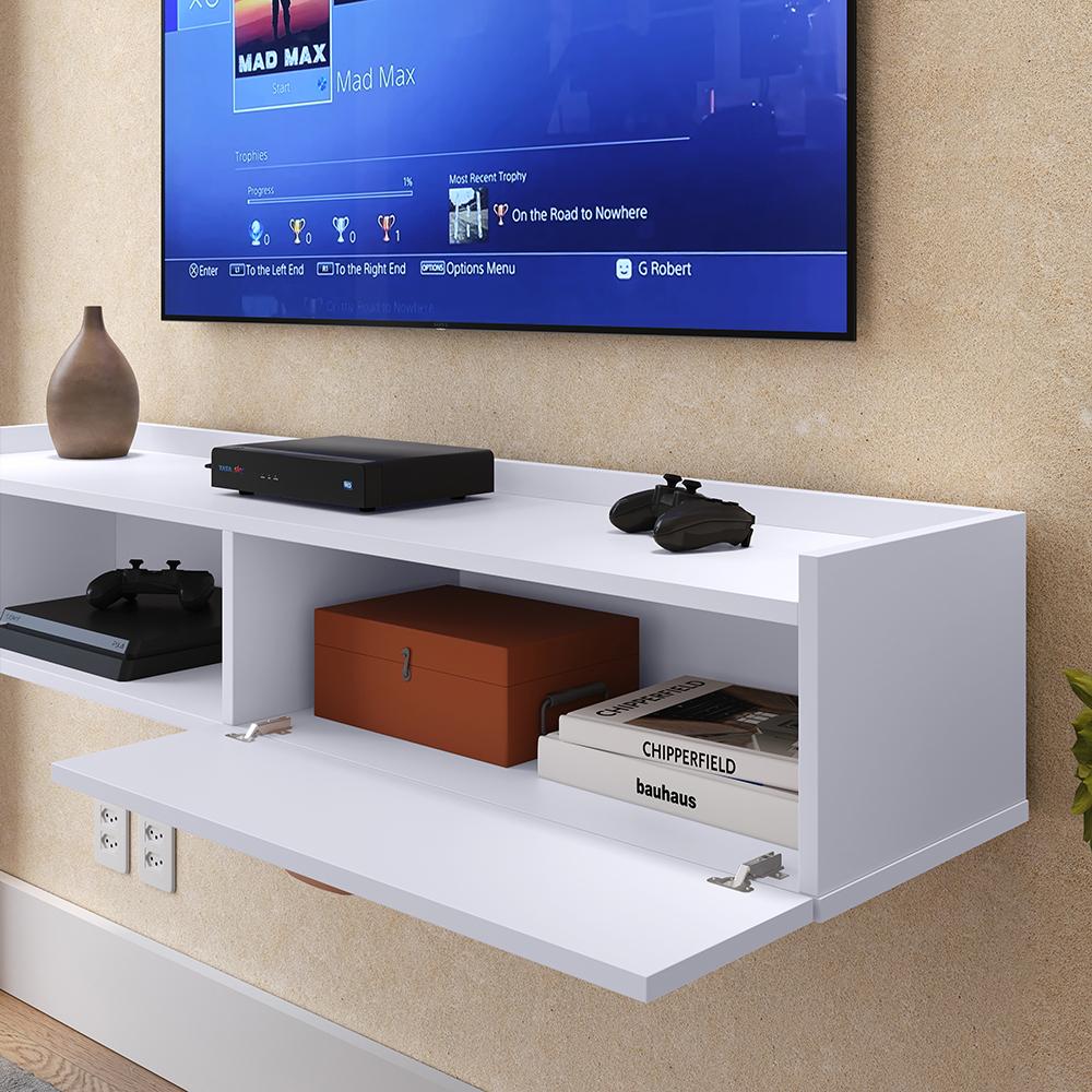 Rack Suspenso Home Classic Tv 32 42 50 Polegadas 1 Porta Puxador Concha Decoração Minimalista Quarto Sala Recepção Branco - Lojas RPM