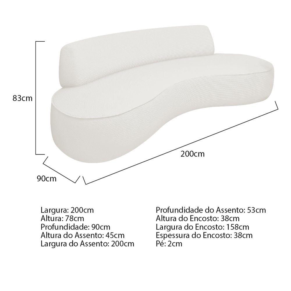Miniatura Sofá Curvo 200cm 3 Lugares E 1 Poltrona Orgânica Amsterdã Bouclé - Amarena Móveis Cor Branco