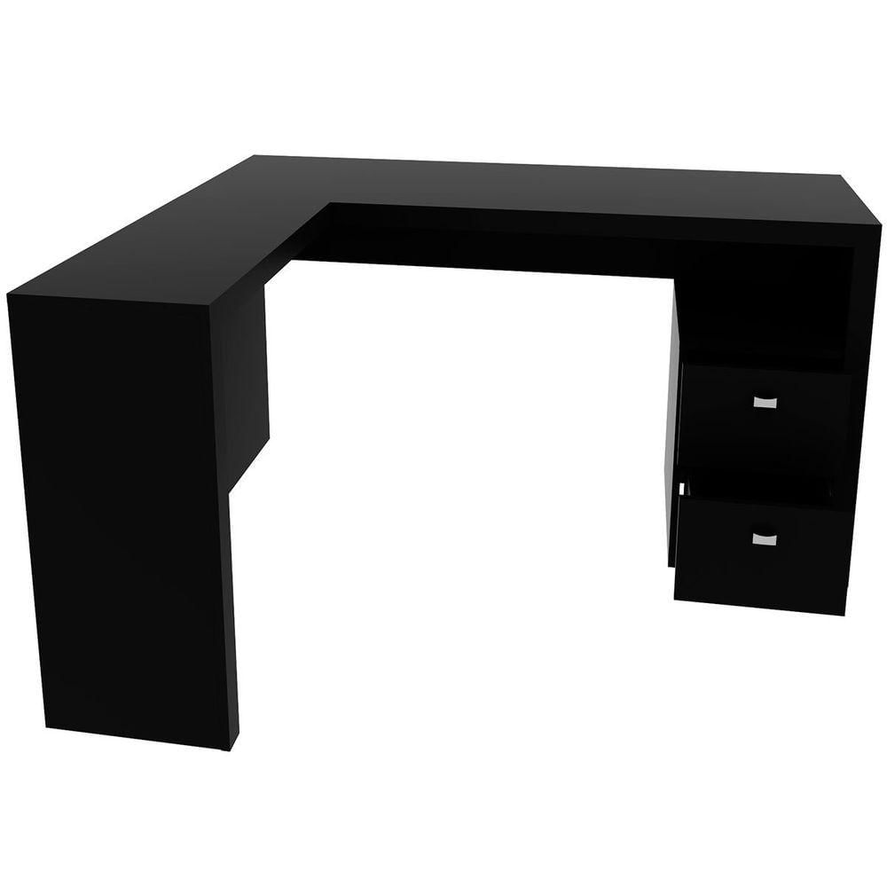 Miniatura Mesa De Canto Para Escritório Em L Angular Com 2 Gavetas Preto