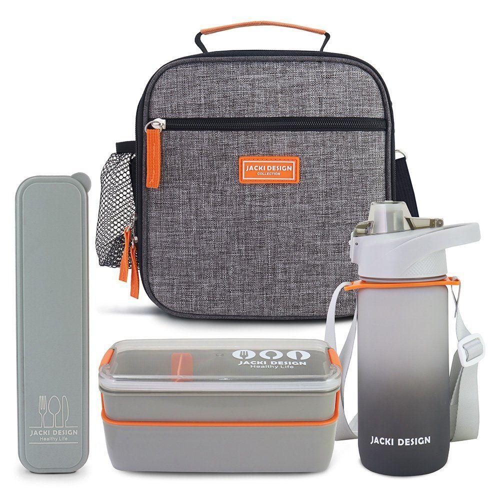 Miniatura Kit Bolsa Térmica Pote Marmita 750ml Garrafa 550ml E Porta Talheres Vibe Cinza