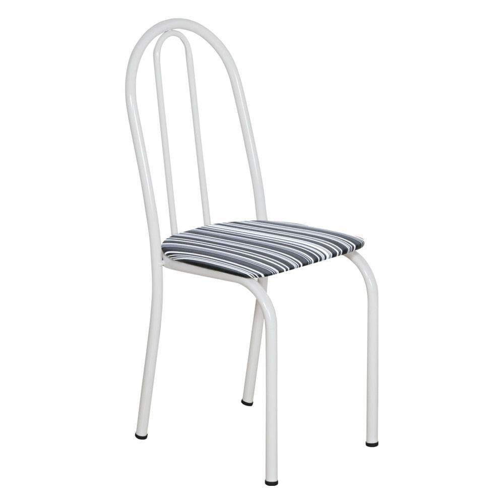 Miniatura Kit 6 Cadeiras De Cozinha Califórnia Estampado Preto Listrado Pés De Ferro Branco