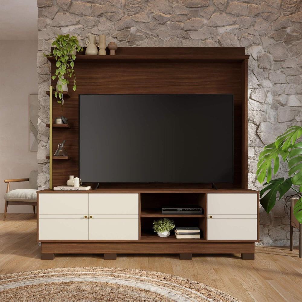 Miniatura Home Theater 180 Cm para Tv até 70 Polegadas com 3 Portas Paraná Nogueira Real/Off White Matte