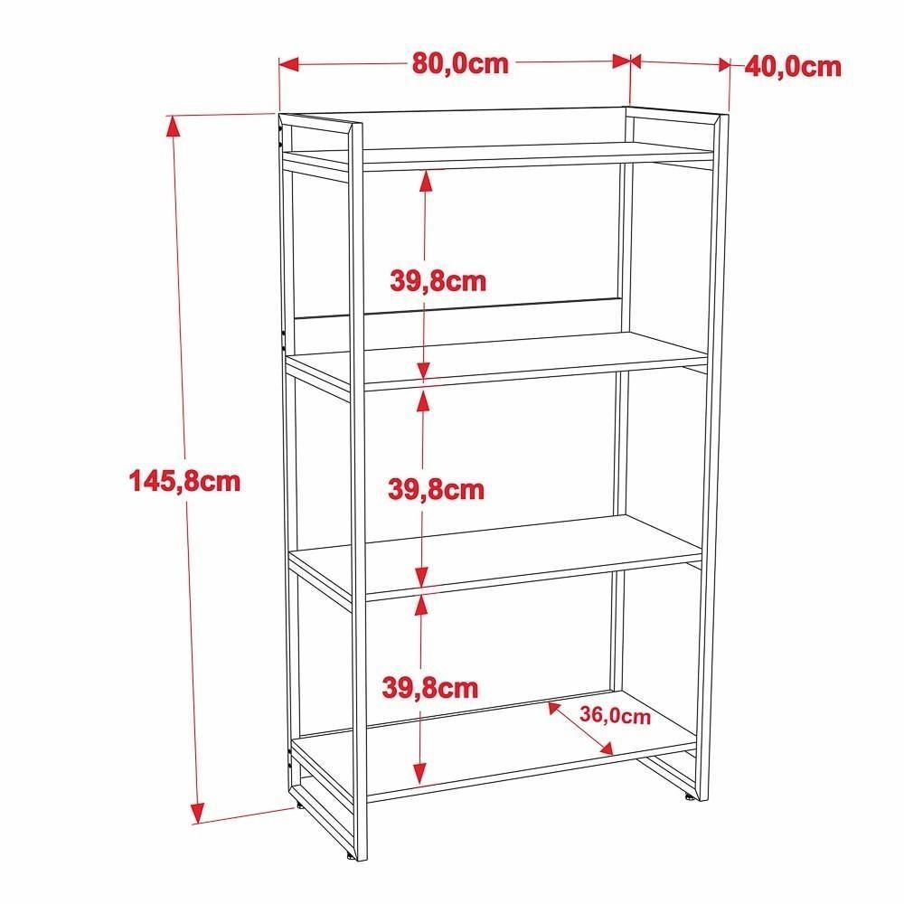 Miniatura Estante Livreiro Multiuso 80cm 4 Prateleiras Preto Onix
