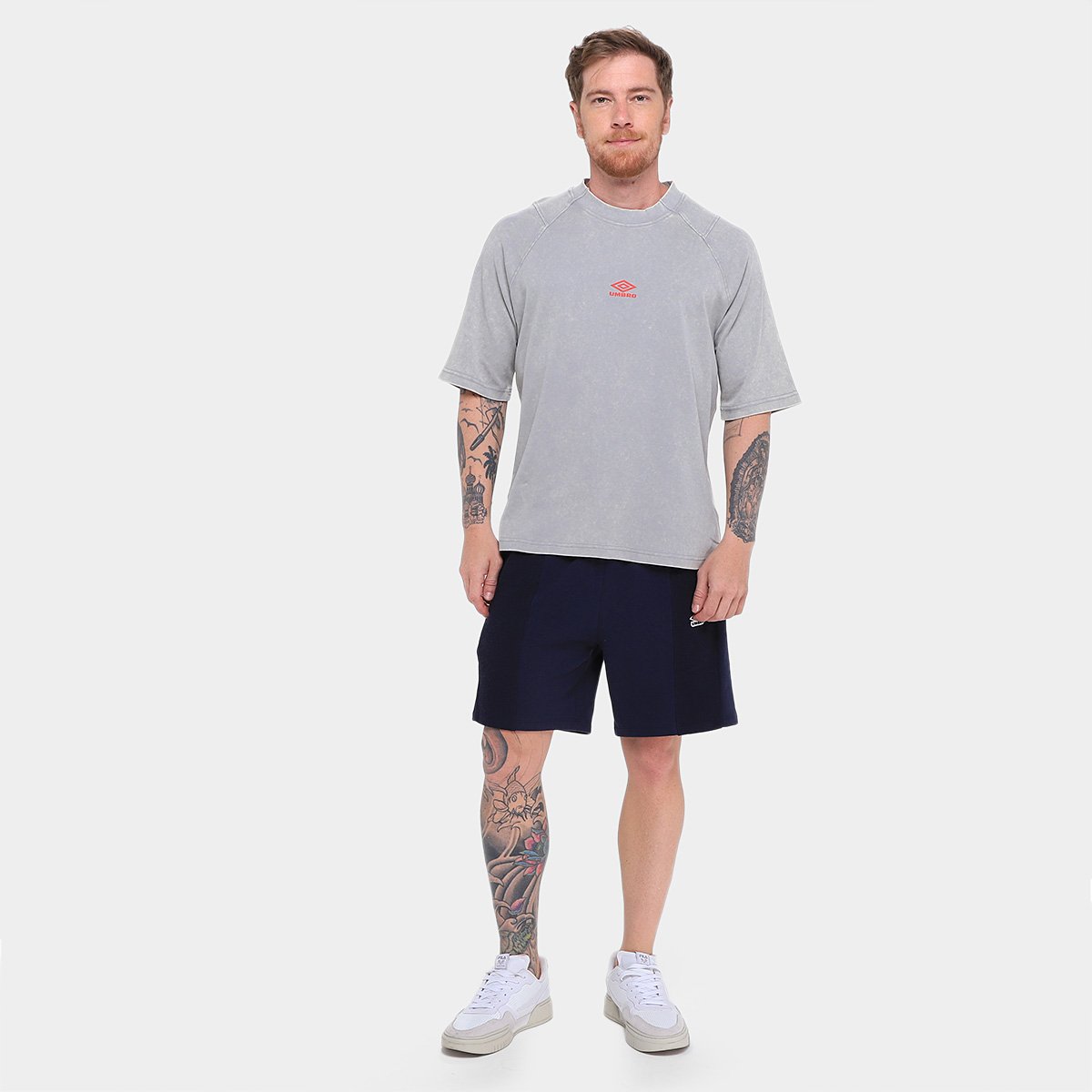 Miniatura Camiseta Umbro Washed High Neck Boxy Masculino Bege - G