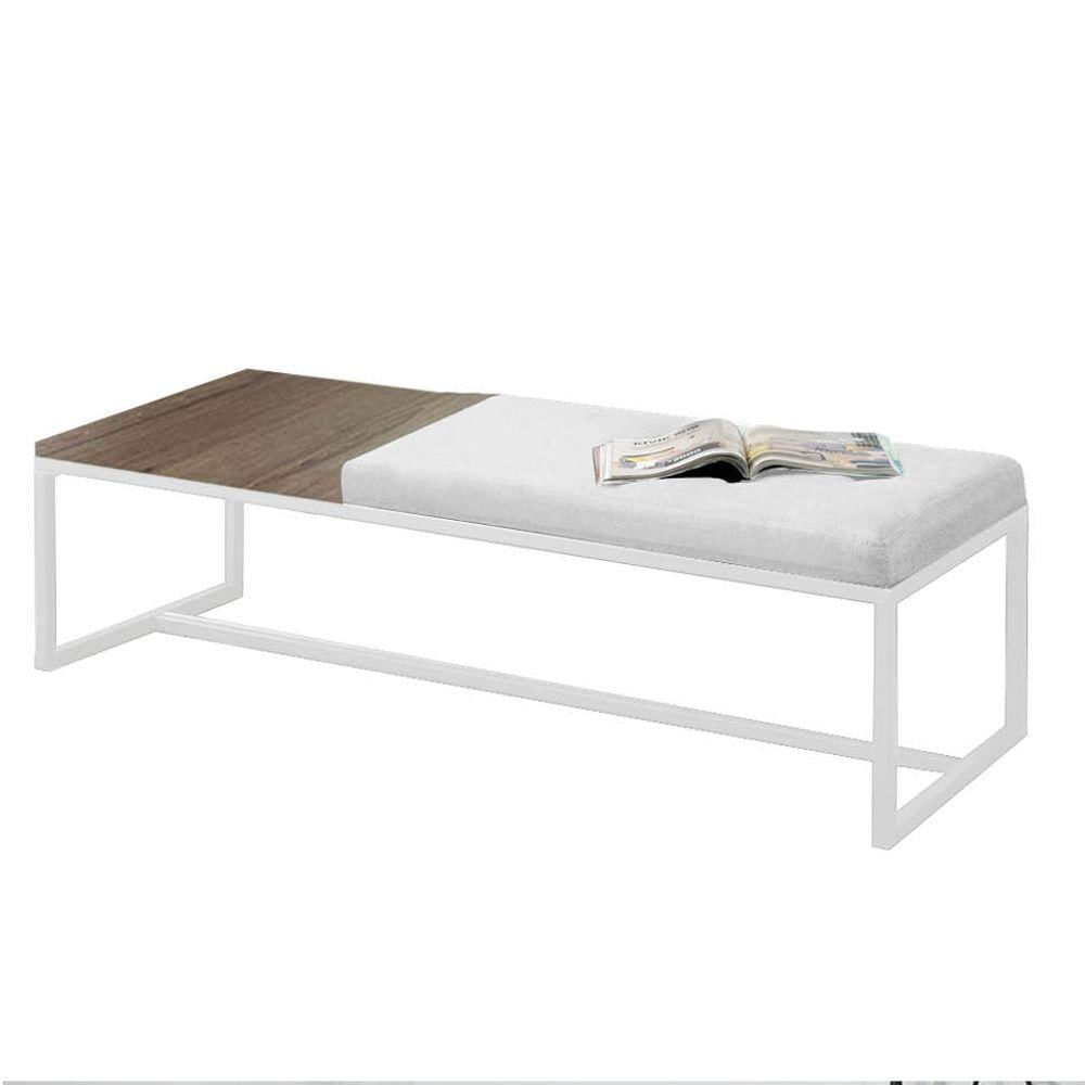 Miniatura Calçadeira Recamier Londres 140cm Branco Corino Branco Tampo Quadrado Mdf Castanho - Ahazzo Móveis