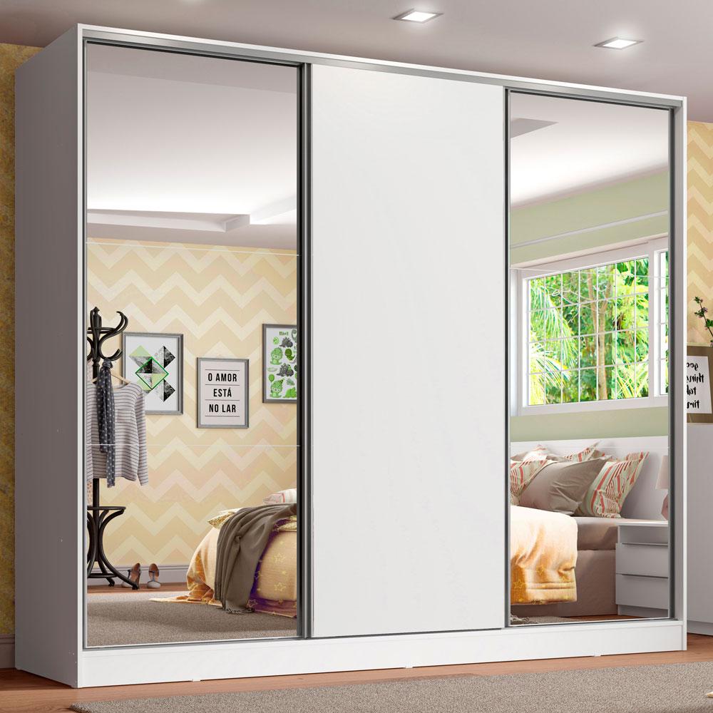 Miniatura Guarda Roupa Infantil 100% MDF Madesa Logan 3 Portas de Correr com Espelhos - Branco Branco