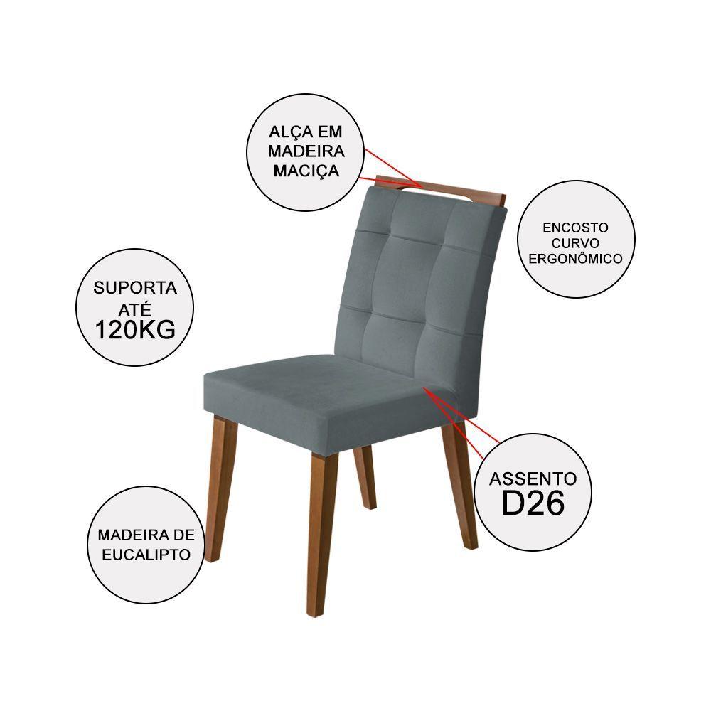 Miniatura Kit 4 Cadeiras Jantar Agatá Estofadas Veludo Cinza Com Alça Madeira Maciça Imbuia - Cor: Cinza