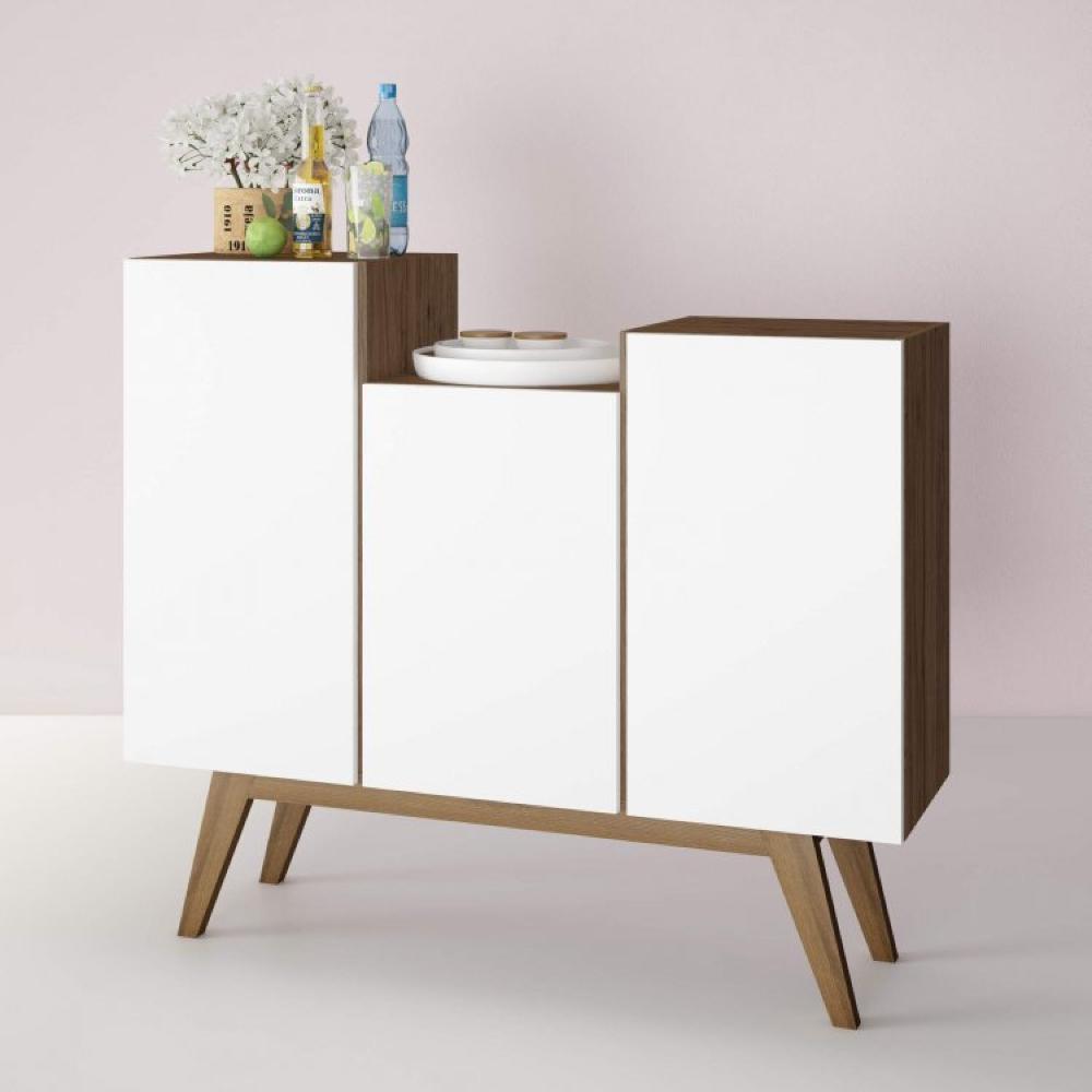 Conjunto Rack para TV até 48 Polegadas 2 Portas e Buffet 3 Portas Elegance Estilare Branco Madeirado/Off White