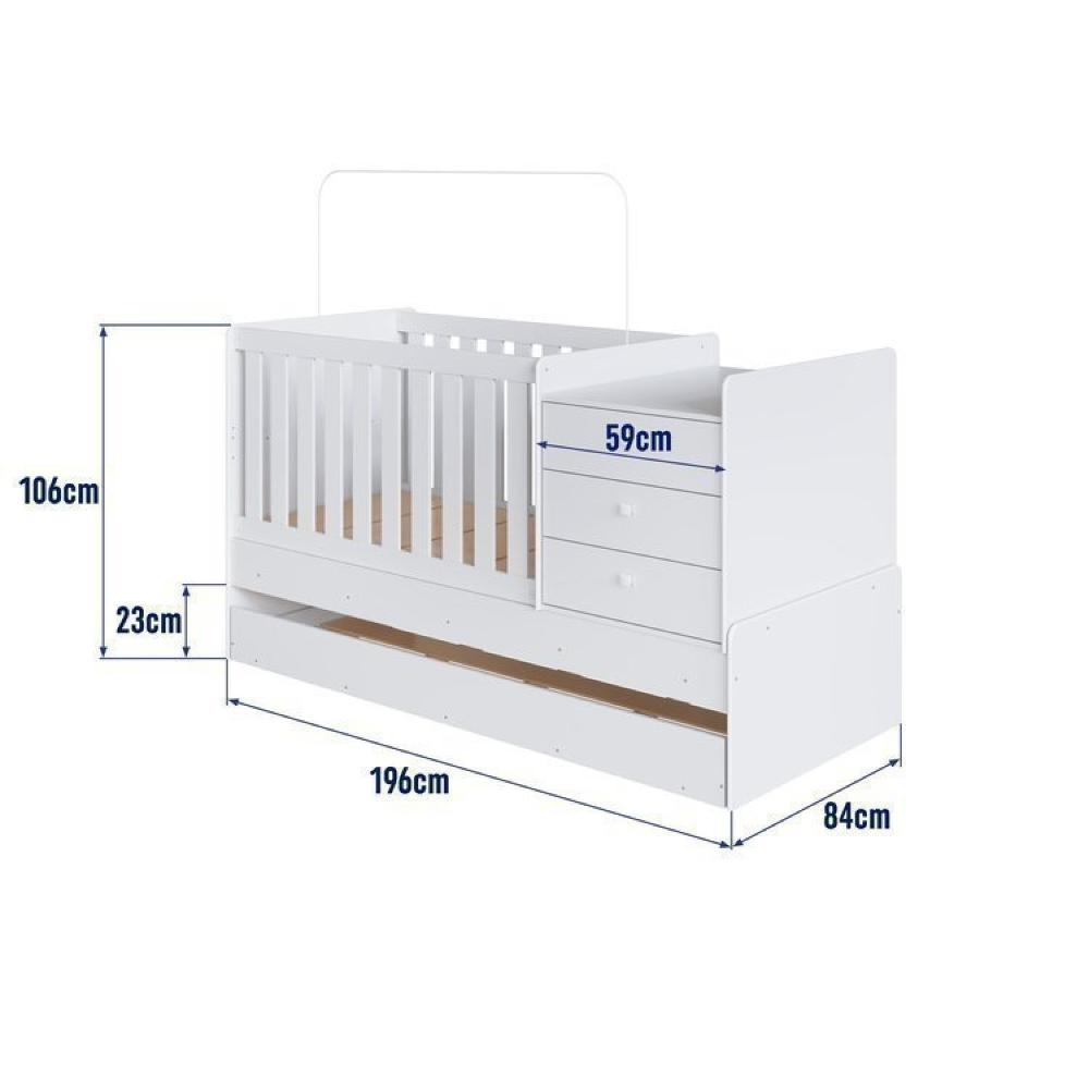 Miniatura Berço Cama Multifuncional com Auxiliar 2 Colchões Branco