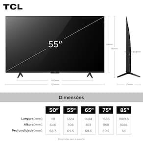 Smart TV 55” TCL 55P7K 4K QLED 60Hz HDR10+ Dolby Atmos Dolby Vision Sistema Operacional Google TV