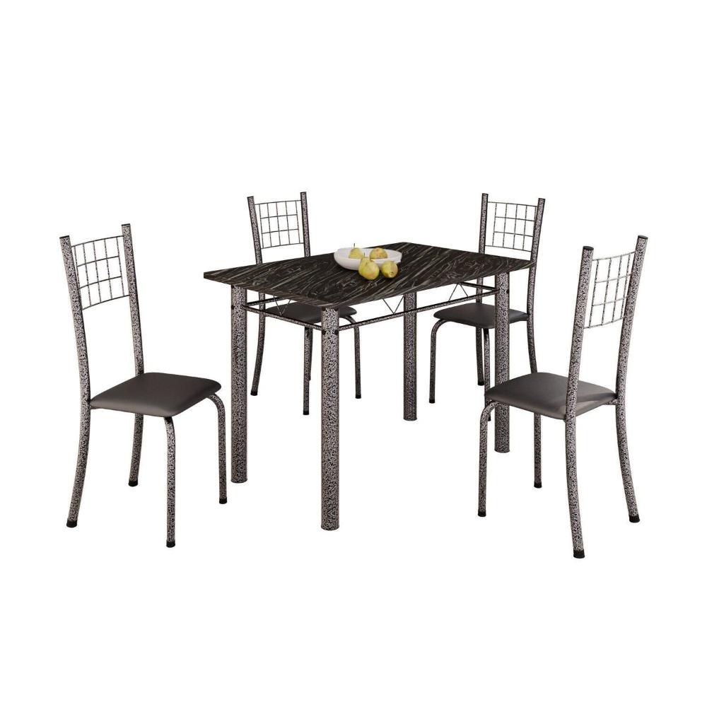Miniatura Conjunto de Mesa Tubular 100cm X 60cm com Tampo e 4 Cadeiras Dany Preto/Prata