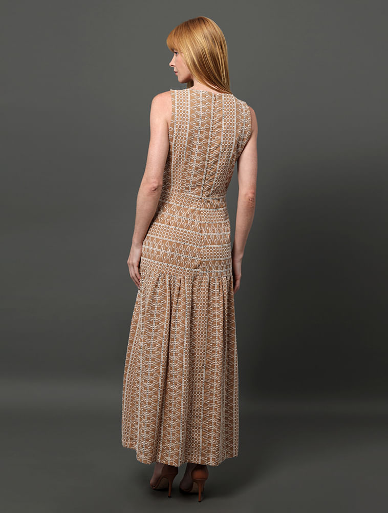 Miniatura Vestido Feminino Longo de Laise Calvin Klein - Caqui Medio Vestido Feminino Longo de Laise Calvin Klein Caqui Medio 36