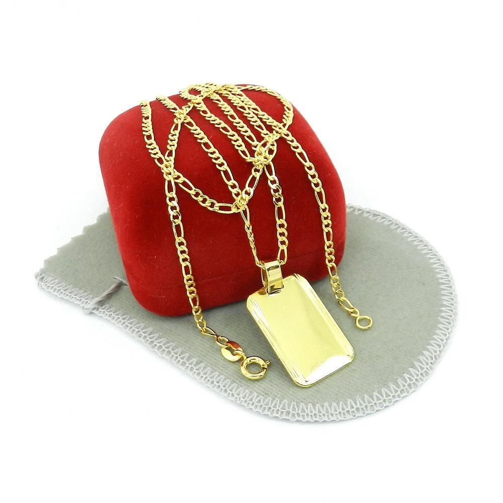 Miniatura Corrente Masculina 80Cm 2Mm Placa 25Mm Folheada Ouro Cr1674