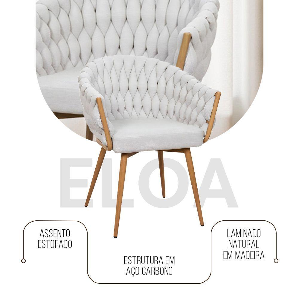 Miniatura Kit 8 Cadeira De Aproximação Eloá Estrutura Aço Carbono Laminado Natural Com Estofado Linho Cru