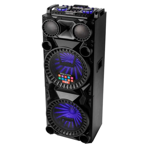 Miniatura Caixa de Som Torre Polyvox XT-1200T 1800W RMS Bluetooth 5.0 Efeito DJ Entrada para MIC TWS Preto - Bivolt