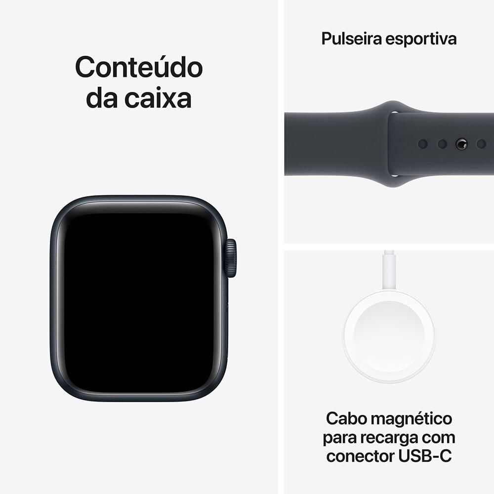 Apple Watch SE GPS • Caixa meia-noite de alumínio – 40 mm • Pulseira esportiva meia-noite – M/G