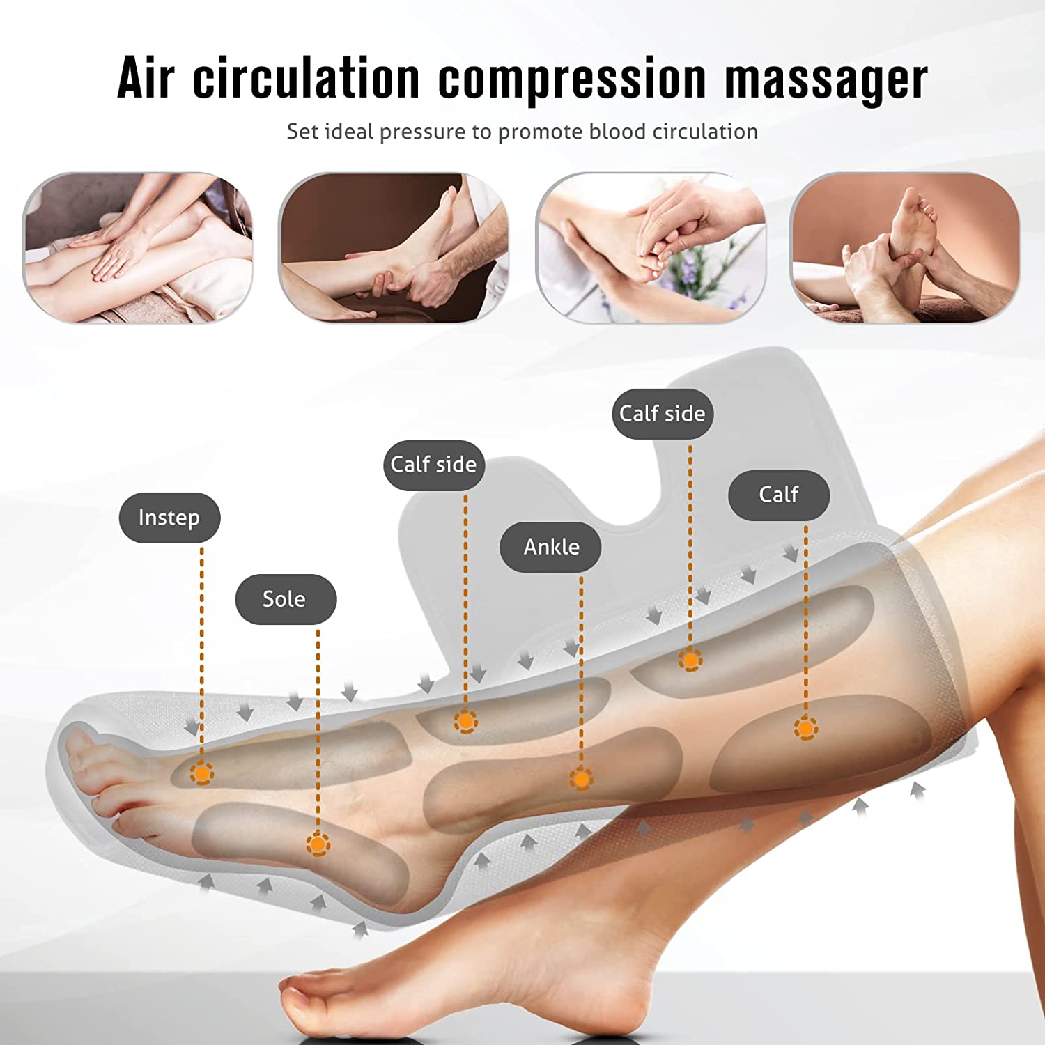 UMARMUNG Massageador Elétrico de Compressão para Pernas e P és 3 Modos e 3 Intensidades Bivolt Cinza