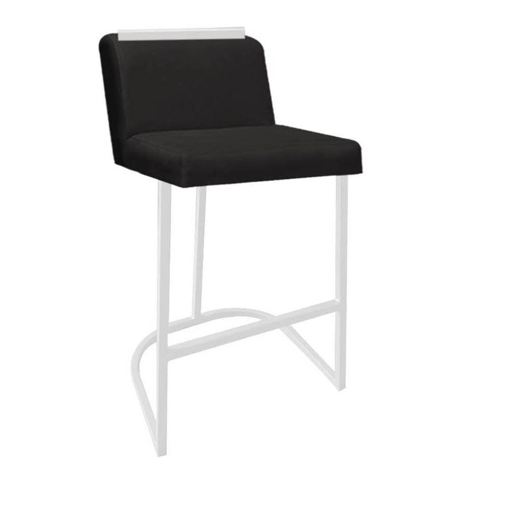 Miniatura Banqueta Com Encosto Nynna Luxo Confort Bistrô Cozinha Ferro Branco Suede Preto - Amey Decor