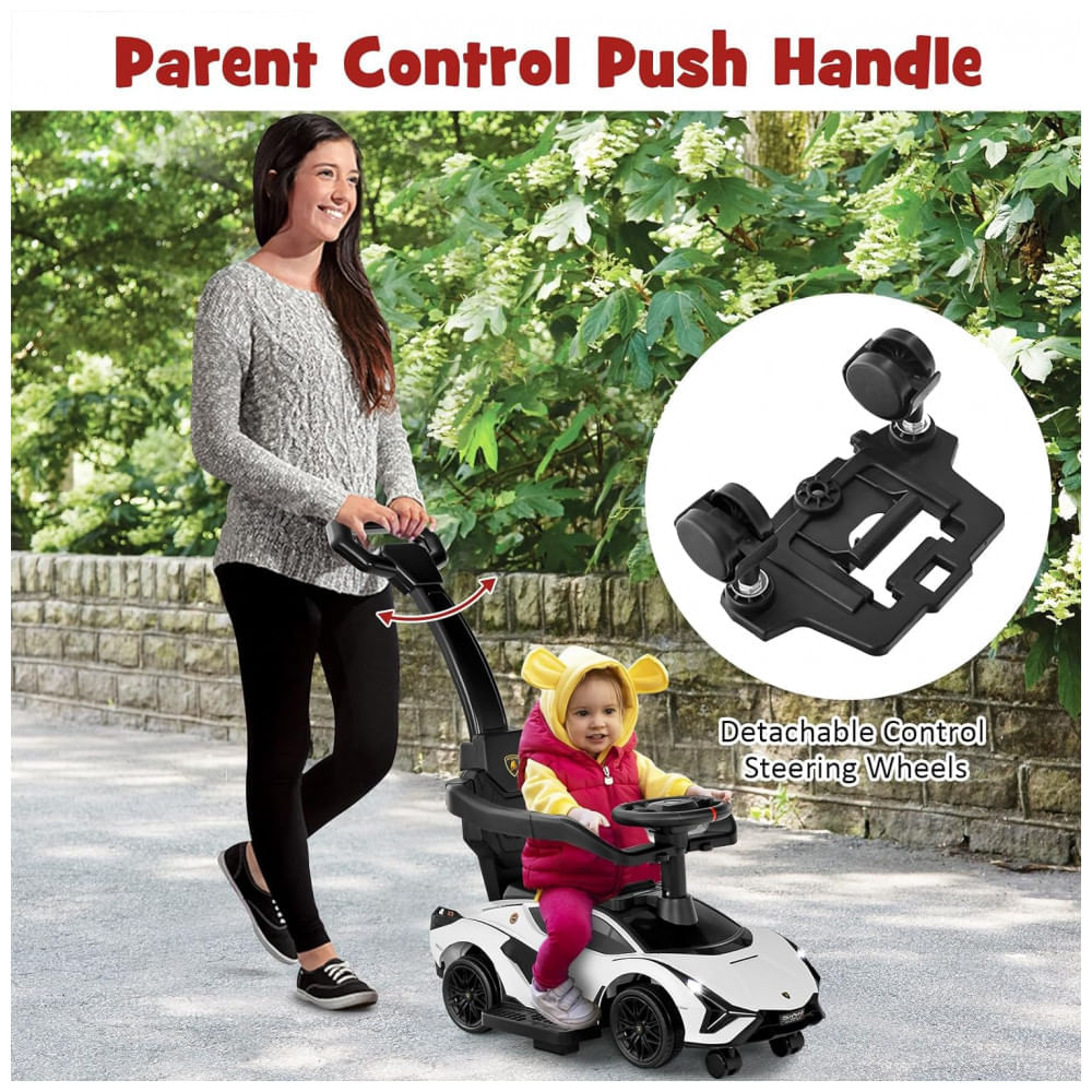 Miniatura Carrinho de Passeio Infantil 3 em 1 com Alça, Música, USB, Farol e Compartimento Sob o Assento para Crianças de 1 a 5 An...