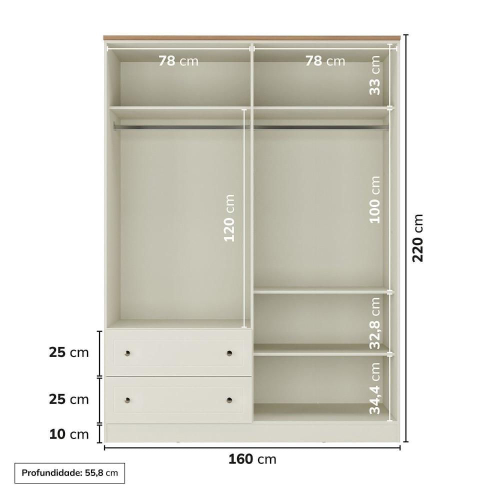 Miniatura Guarda-roupa Solteiro 4 Portas 2 Gavetas Ananda Cabecasa Madeiramadeira OFFWHITE