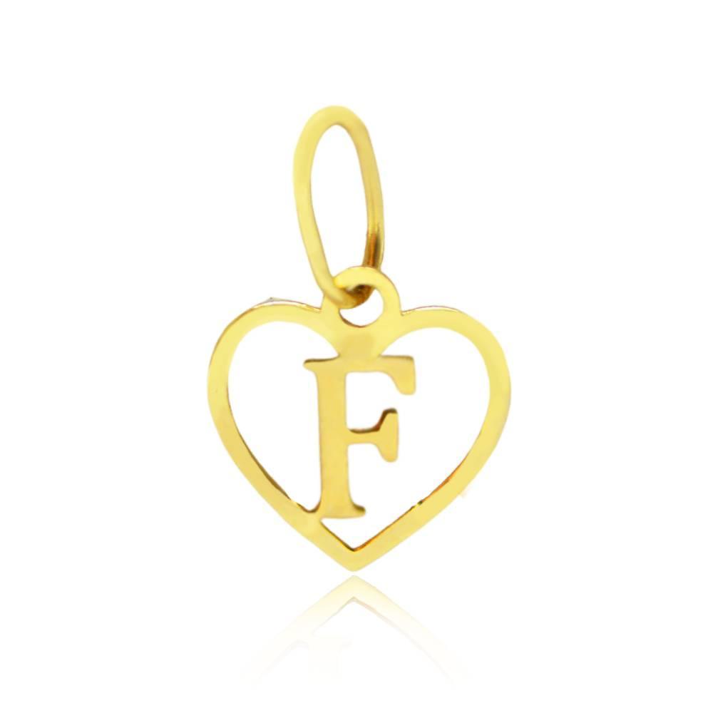 Miniatura Pingente Letra Coração F 1Cm Em Ouro 18K
