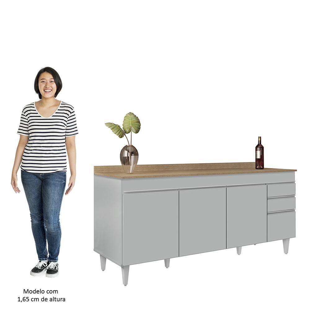 Miniatura Balcão De Cozinha Para Pia 180cm Com Tampo 4 Portas Dallas Cinza Claro-castanho - Lumil