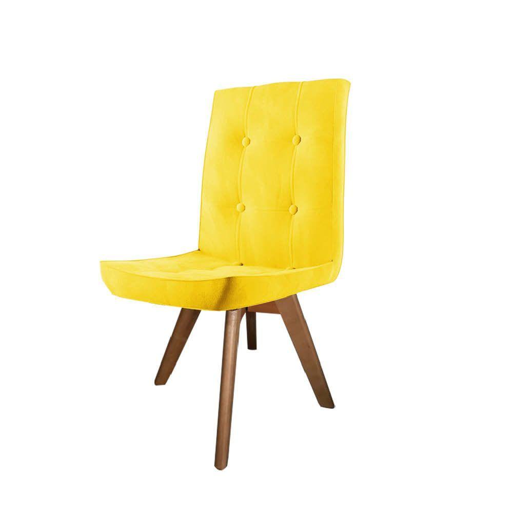 Miniatura Conjunto 04 Cadeira De Jantar Drop Com Botão Base Giratória Freijó Suede Amarelo