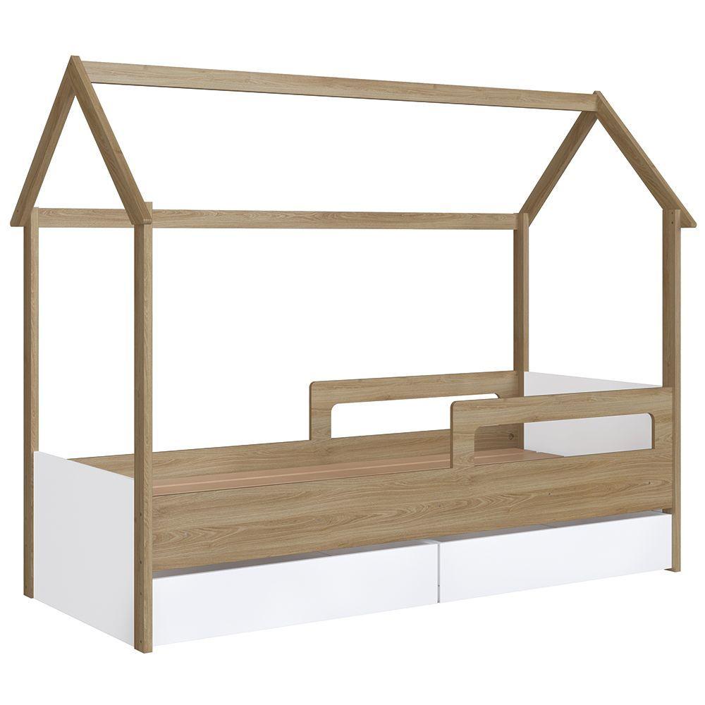 Miniatura Cama Infantil Casinha Com 2 Gavetas Infix C06 Branco/aveiro - Mpozenato