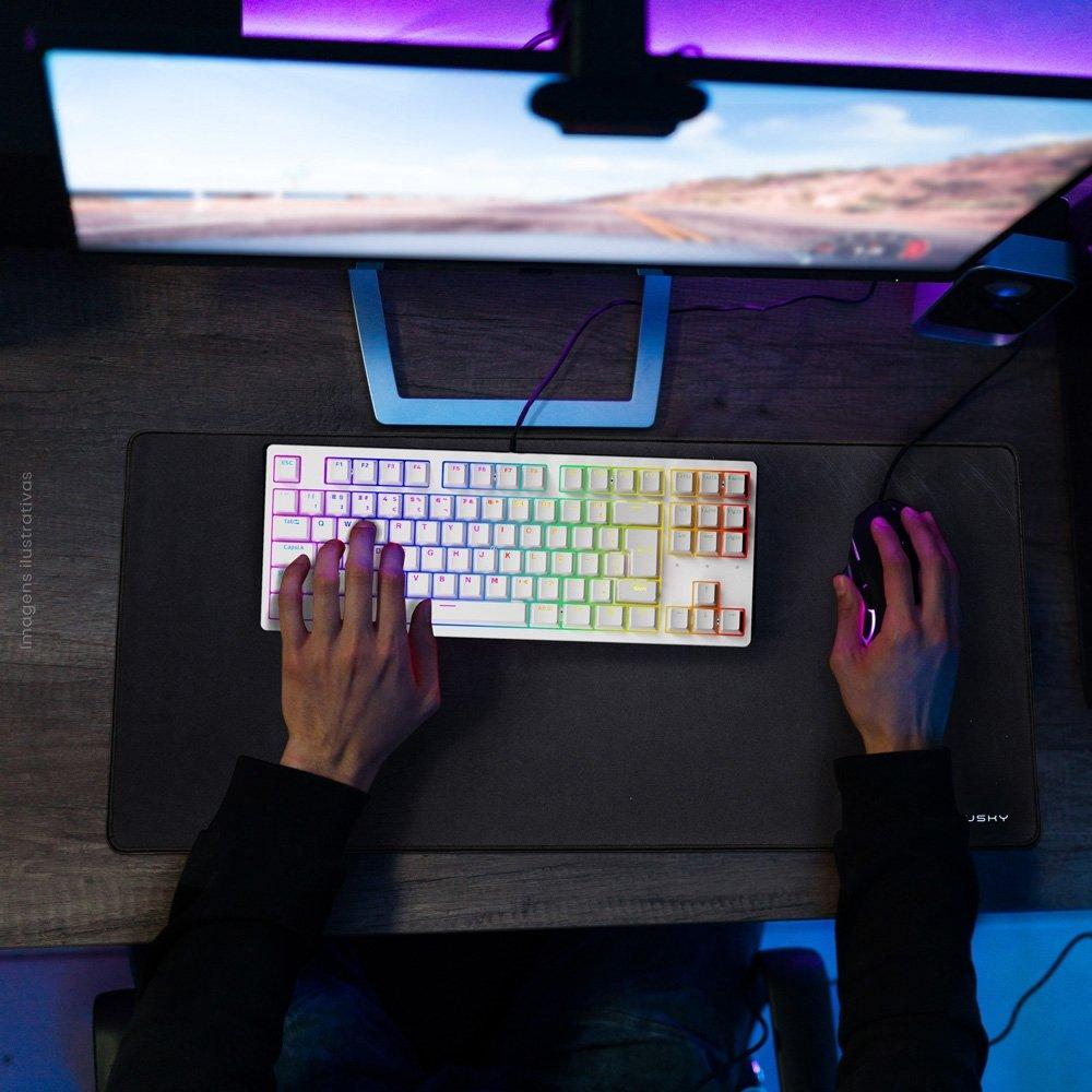 Teclado Mecânico Gamer Husky Sled, TKL, Branco, ABNT2, RGB, Switch Gateron G Pro Brown - HTG500BRMA
