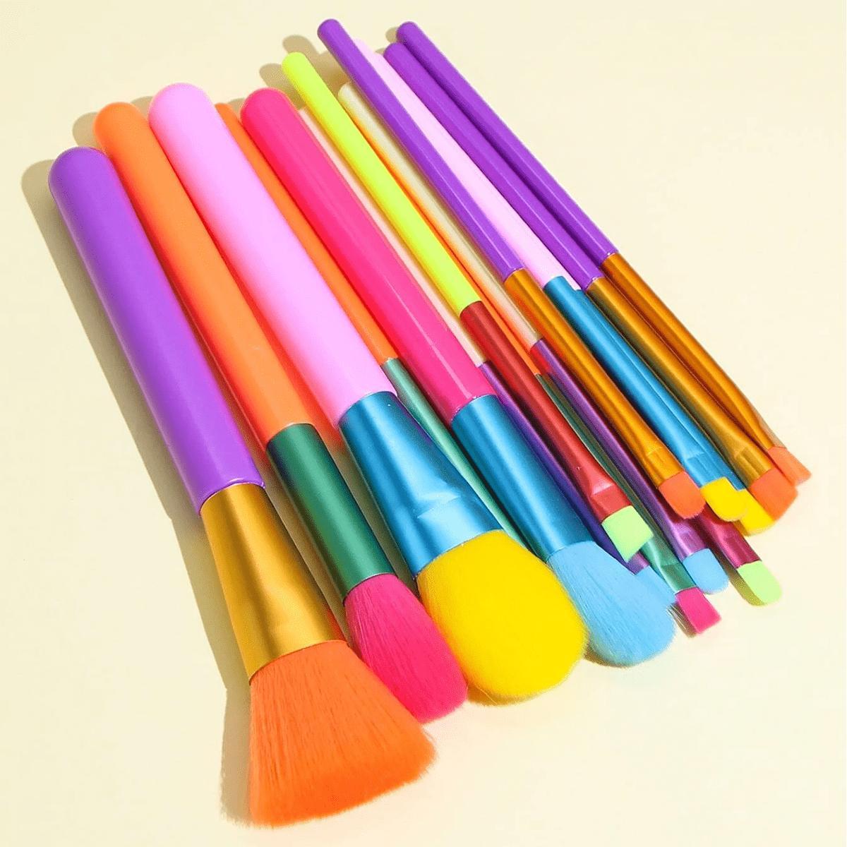 Miniatura Kit Com 15 Pincéis De Maquiagem Profissional Pincel Colorido