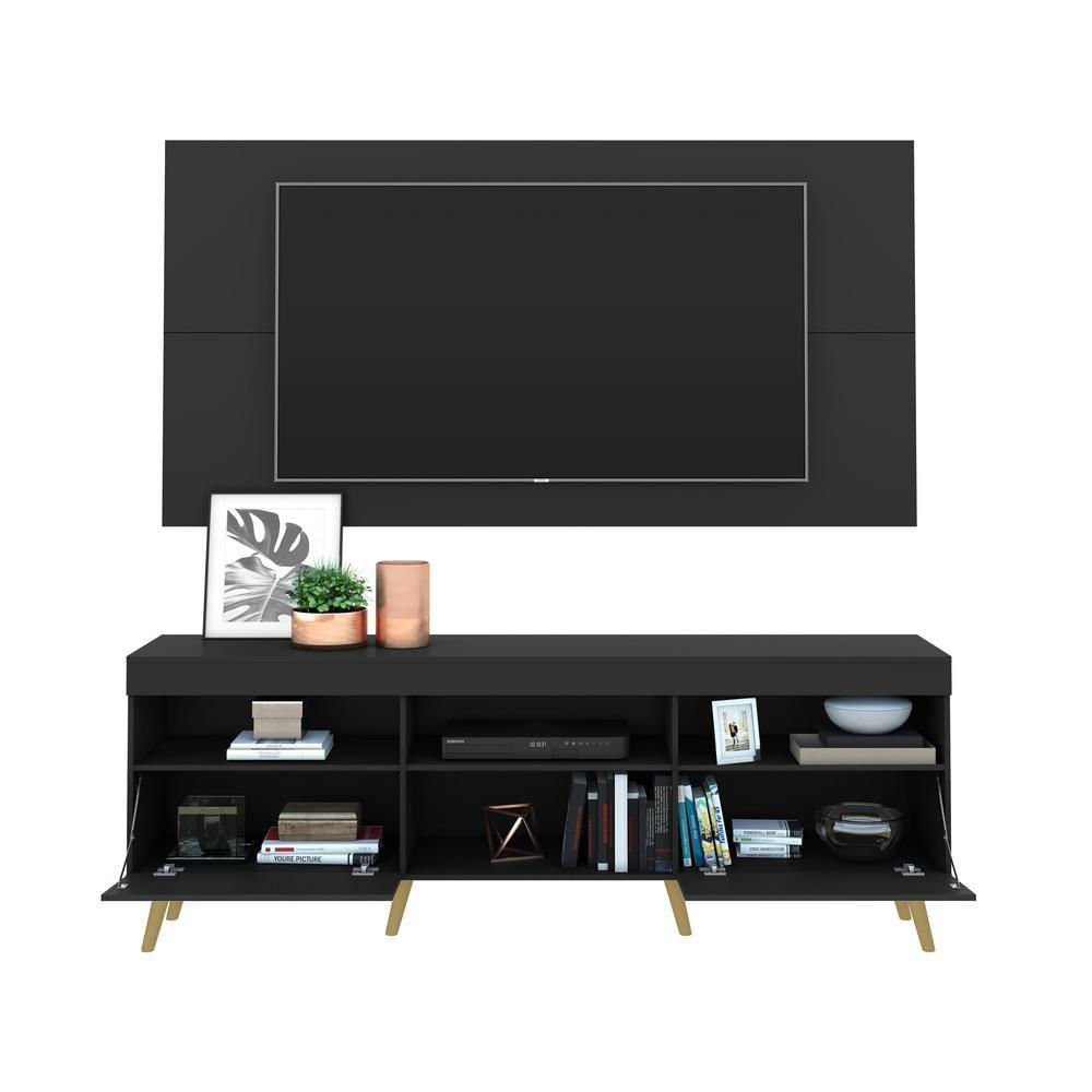 Miniatura Rack com Painel TV até 65" Espelho e Pés Retrô Multimóveis
