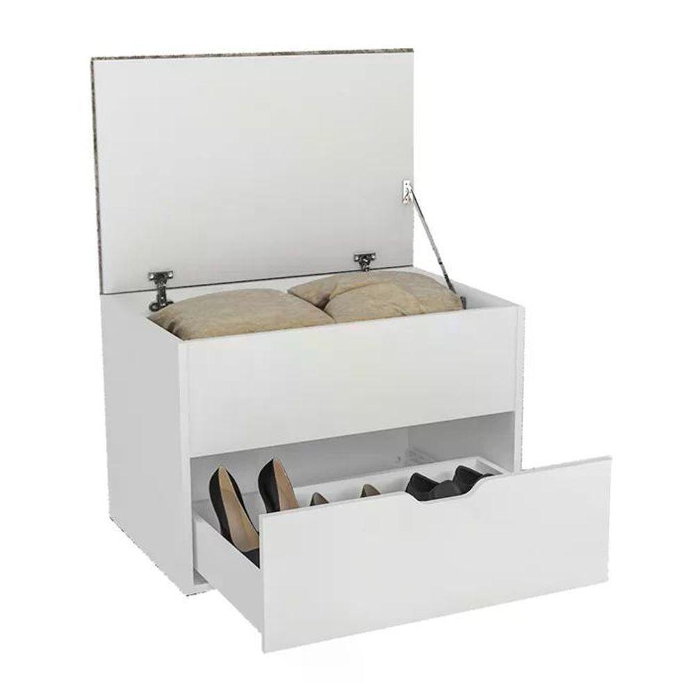 Miniatura Puff Bau Organizador Multiuso Com Gaveta Branco