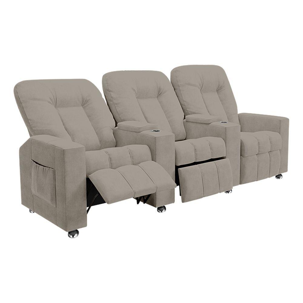 Poltrona Reclinável Para Cinema 3 Lugares Sora Veludo Fh1 - D'rossi Cor Capuccino