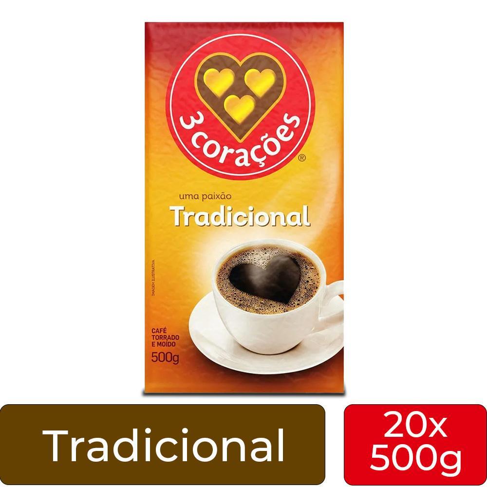 Miniatura Café 3 Corações Tradicional A Vácuo Kit 20 Pacotes De 500G