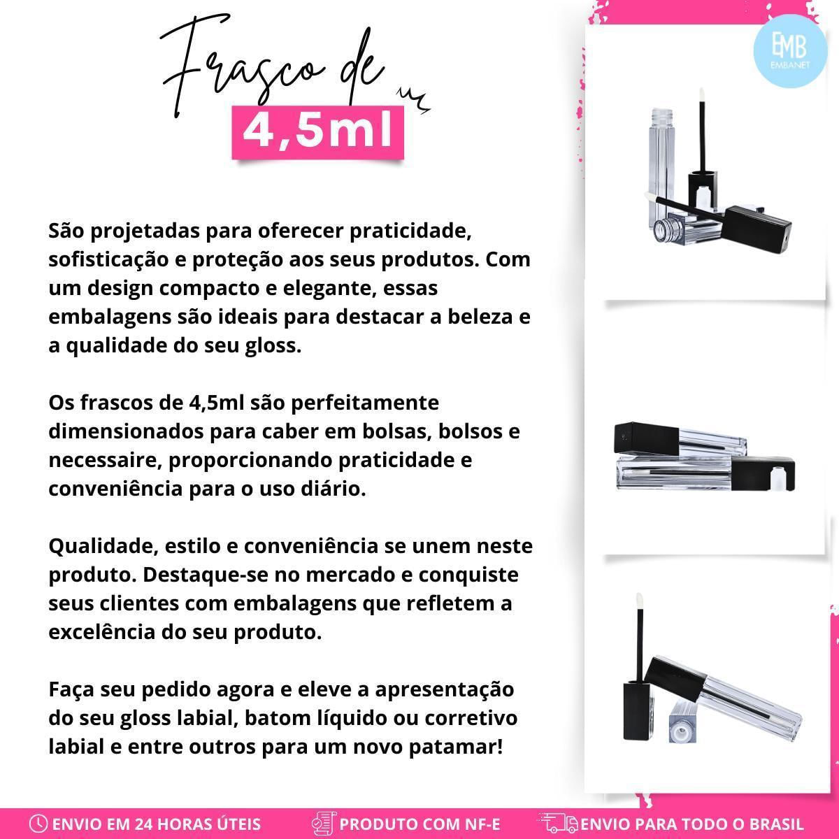 Embalagem Para Gloss Labial Quadrada 4,5Ml Vazia - 10Und