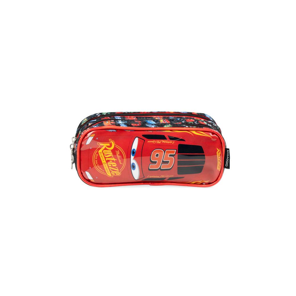 Miniatura Estojo Escolar Masculino Carros 3 Compartimentos Vermelho Vermelho