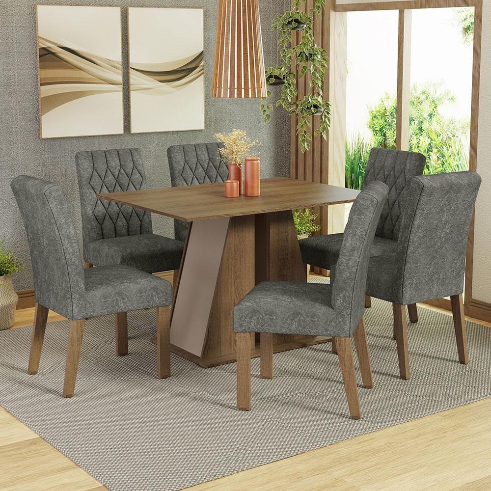 Miniatura Conjunto Sala De Jantar Mesa Tampo De Madeira 6 Cadeiras Rustic/crema/silver Fabiana Madesa Rustic/crema/silver