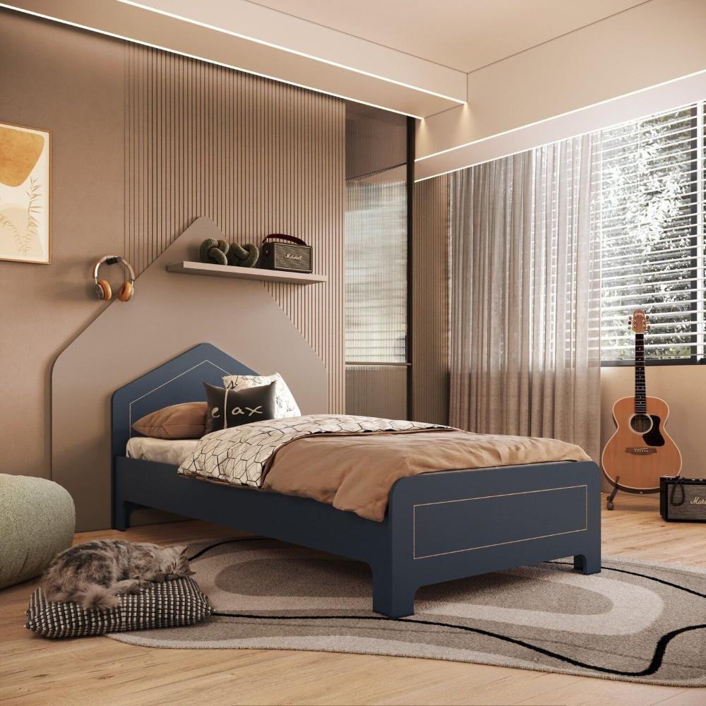 Miniatura Cama Infantil em Mdf 15cm com Cabeceira Casinha 193cm X 95cm Dylan Azul Tx/ Cru