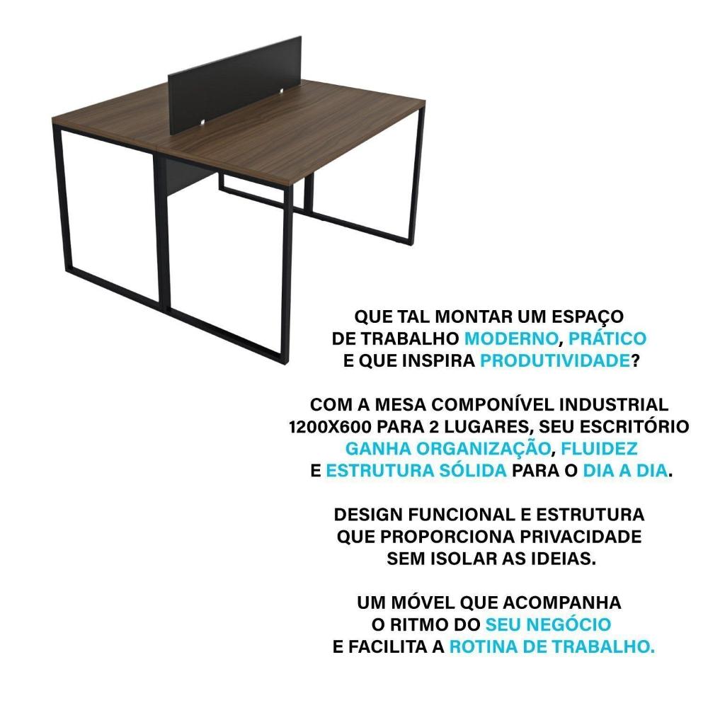Escrivaninha para Escritório 2 Lugares Industrial Nogal / Preto