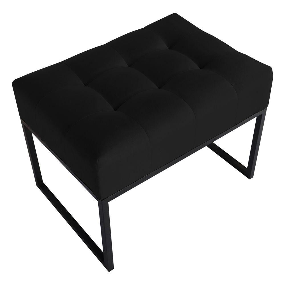 Miniatura Puff Decorativo Sala De Estar Agnes 60x44cm Com Base De Ferro Sintético Preto