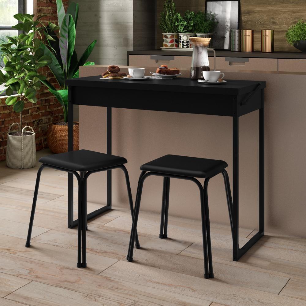 Miniatura Conjunto Mesa Dobrável Com 2 Banquetas Preto Carraro