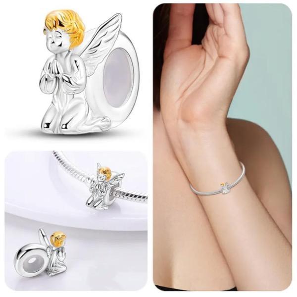 Miniatura Berloque Anjo Orando Joia Prata 925 Separador Céu Anjinho