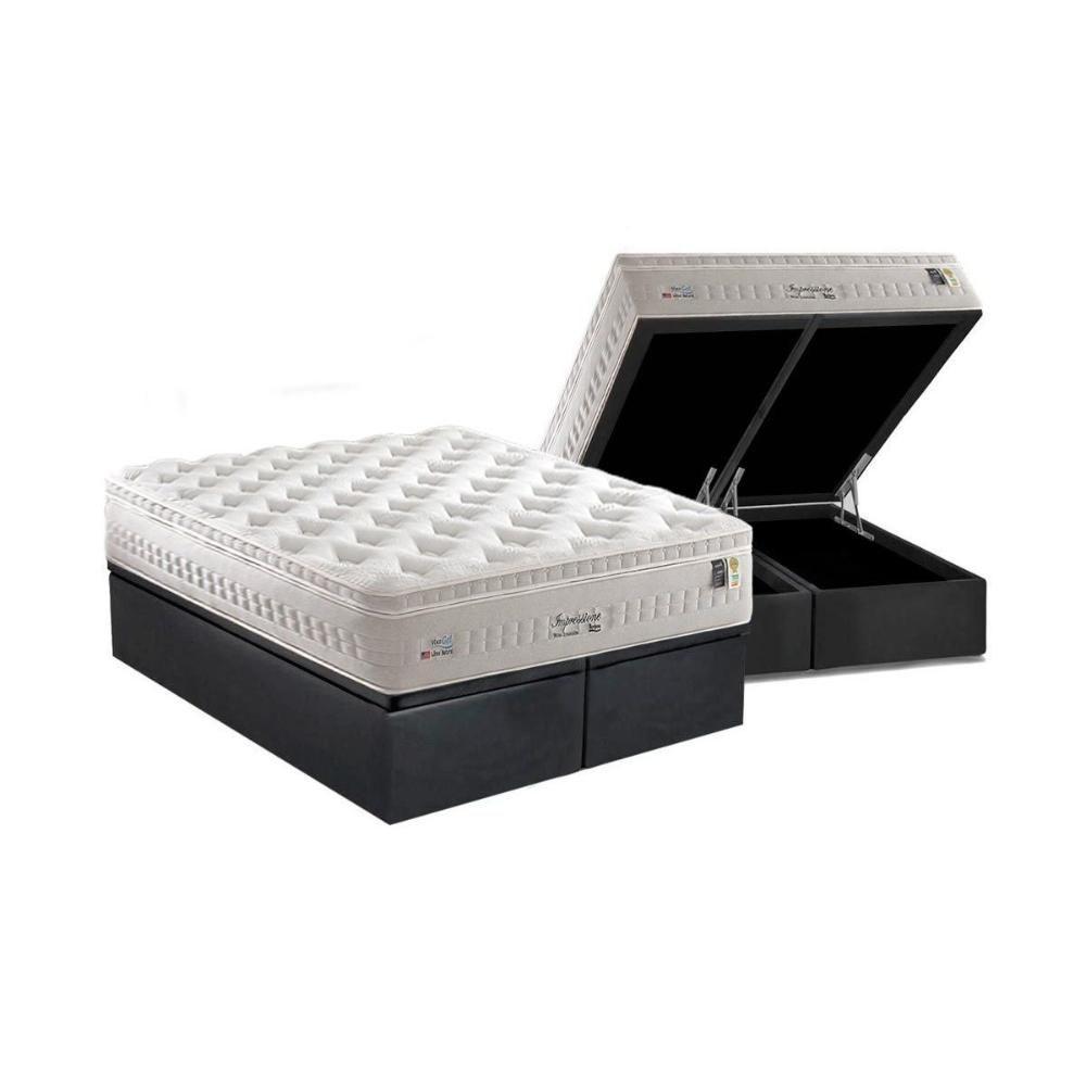 Miniatura Cama Box Baú Queen: Colchão Molas Masterpocket Ensacadas Anjos Impresisone + Base Gray(158X198)