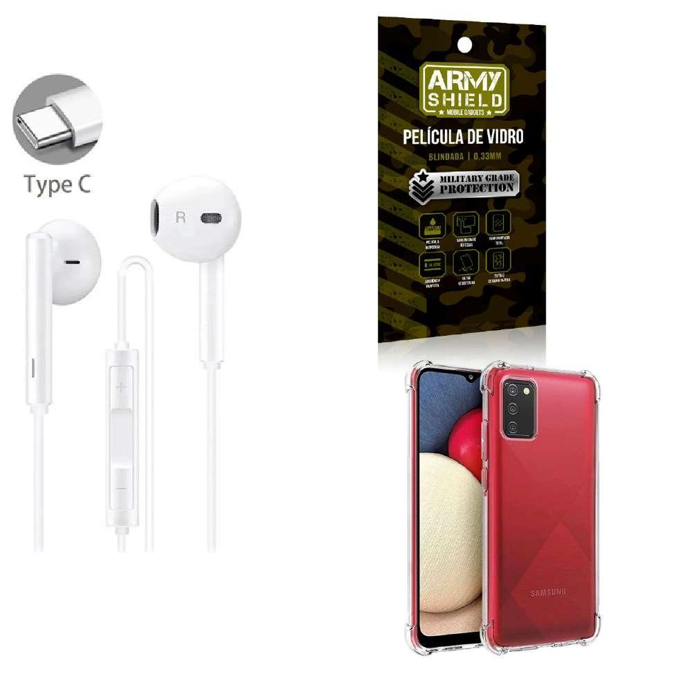 Miniatura Kit Fone De Ouvido + Capinha Samsung A03 S + Película 3D
